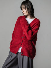 【大きいサイズ】ヘアリーアルパカシャギーニットカーディガン