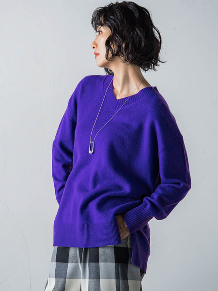 【洗えるニット】ウールカシミヤVネックニットプルオーバー