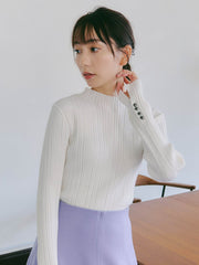 ソリストヒート袖ボタンボトルネックリブニット≪手洗い可能≫