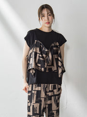 【WEB限定】配色スカーフプリントカットソー≪洗濯機で洗える≫