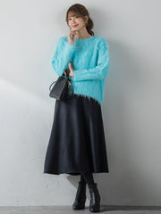 【S/M/L展開】冬仕様 美シルエットロングフレアスカート ≪洗濯機で洗える≫