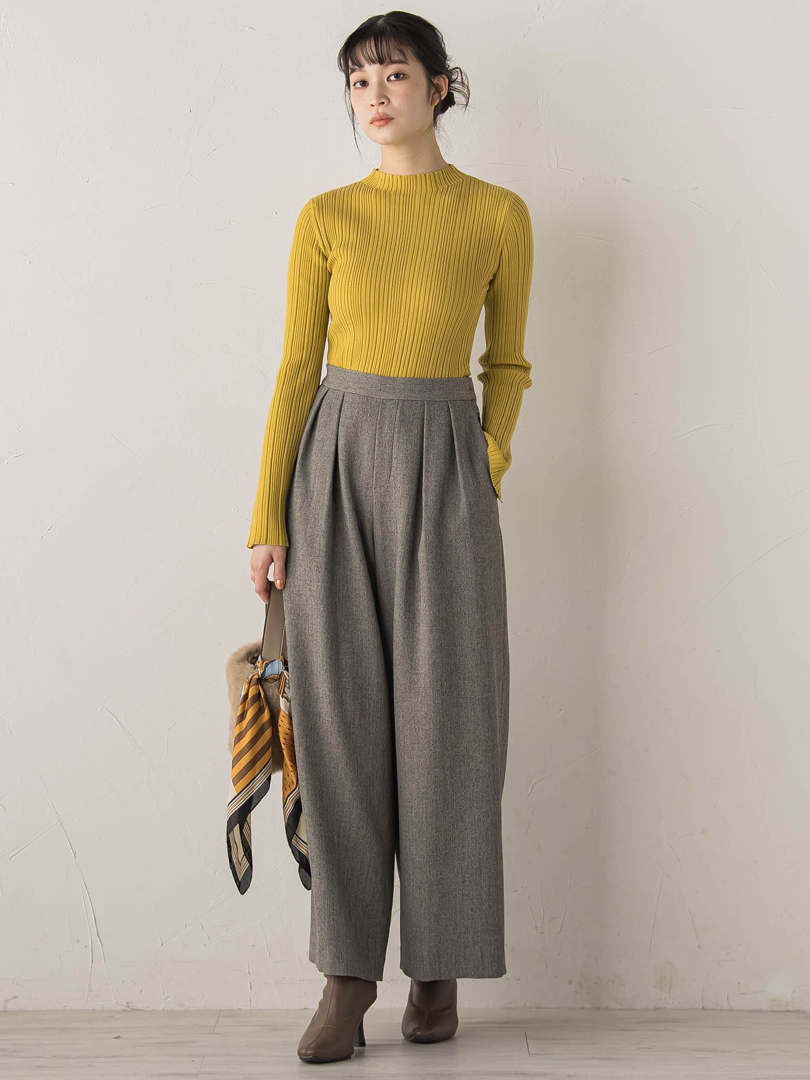 【新色追加】袖ボタンランダムリブニット≪手洗い可能≫