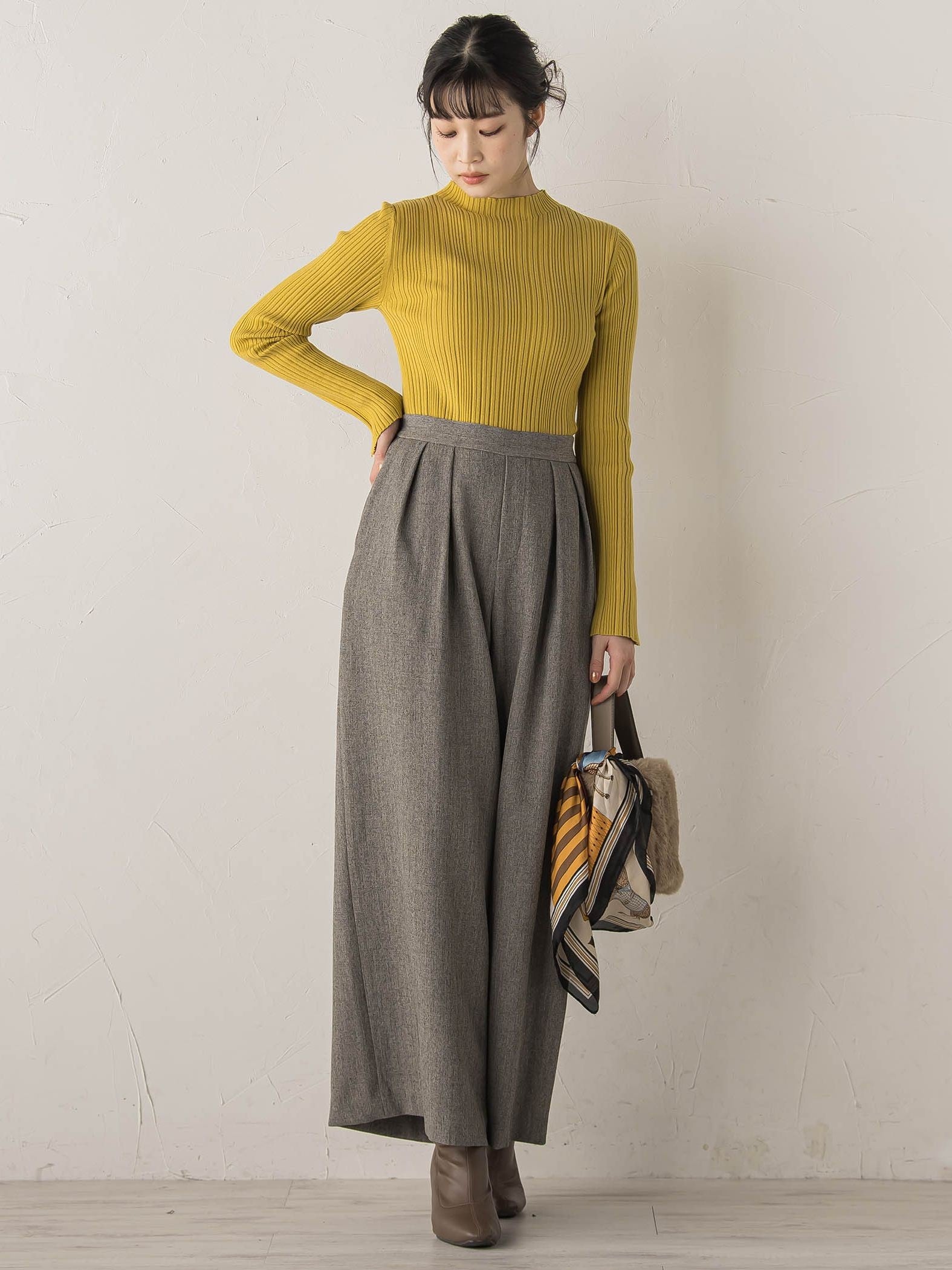 【新色追加】袖ボタンランダムリブニット≪手洗い可能≫