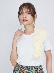 アシメショルダーフリルTシャツ≪手洗い可能≫