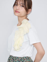 アシメショルダーフリルTシャツ≪手洗い可能≫