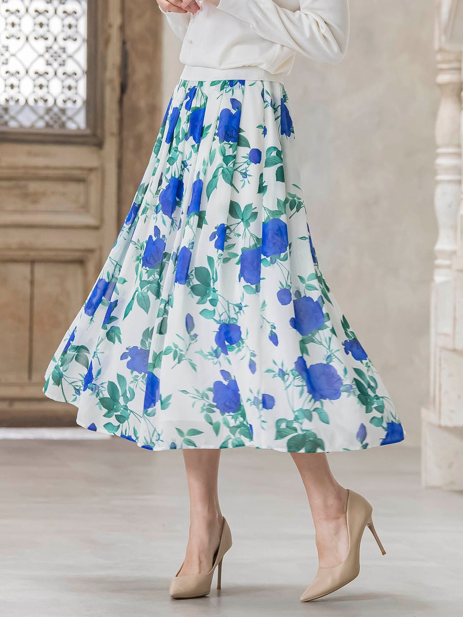 ブルーローズプリントスカート≪洗濯機で洗える≫ | Viaggio Blu