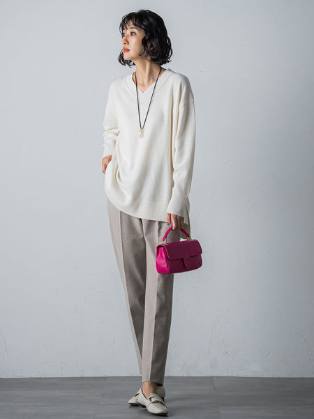 【洗えるニット】ウールカシミヤVネックニットプルオーバー