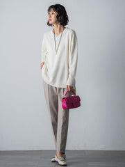 【洗えるニット】ウールカシミヤVネックニットプルオーバー