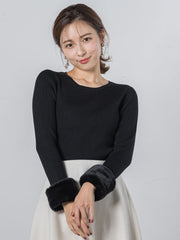 袖ファー付きリブニット≪手洗い可能≫