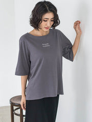 【大きいサイズ】【biyori】刺繍ロゴTシャツ≪洗濯機で洗える≫