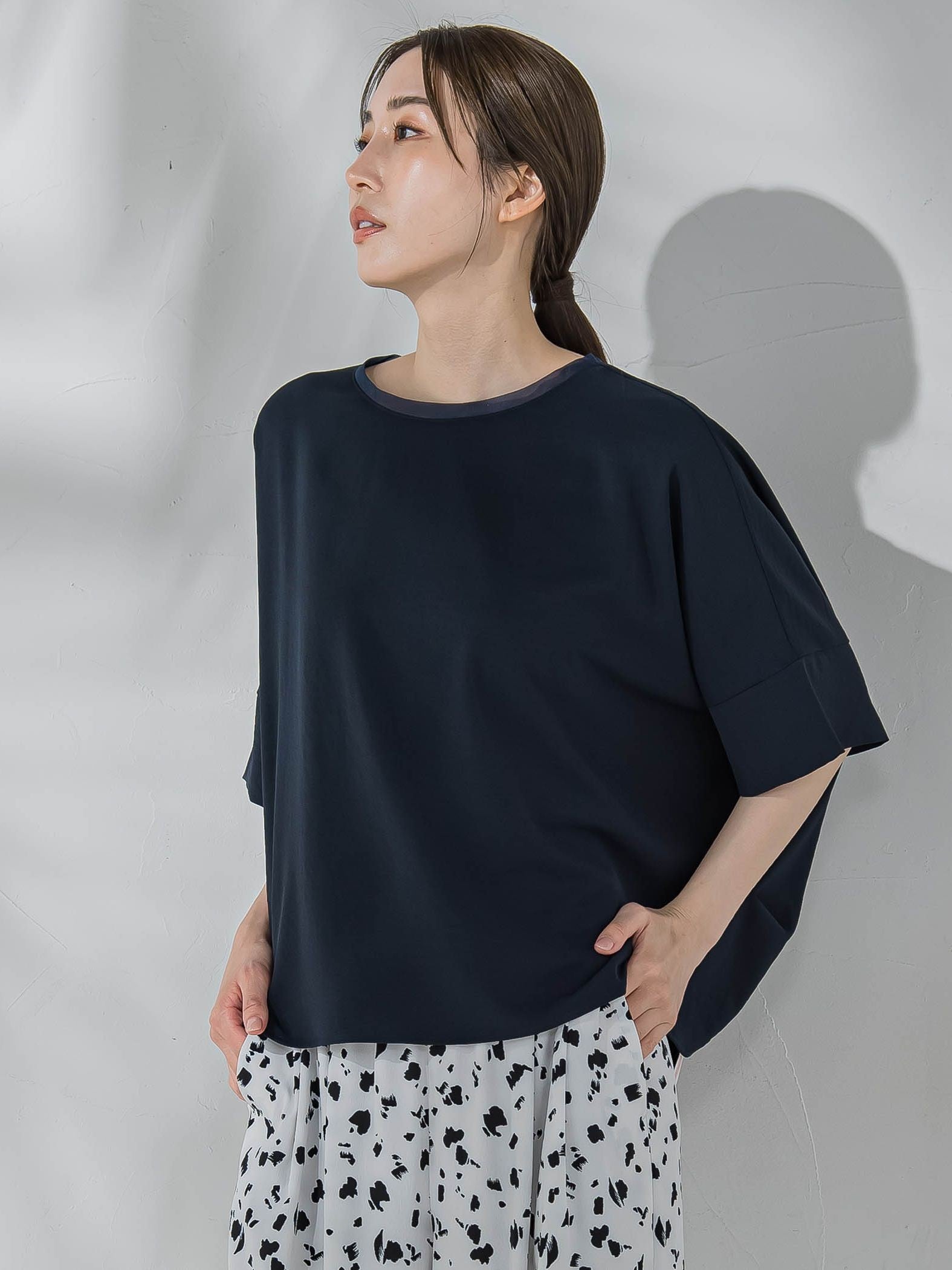 ハイストレッチカットソーブラウス≪洗濯機で洗える≫