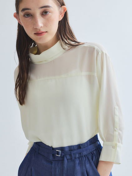 ロールネックシアーシャツブラウス≪手洗い可能≫