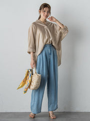 バイオシルクパウダー加工ワイドパンツ≪洗濯機で洗える≫