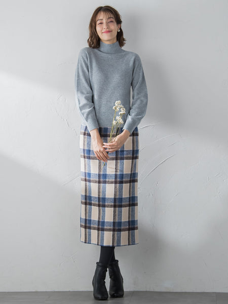 起毛シャギーチェックロングタイトスカート
