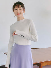 ソリストヒート袖ボタンボトルネックリブニット≪手洗い可能≫