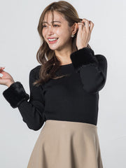 袖ファー付きリブニット≪手洗い可能≫