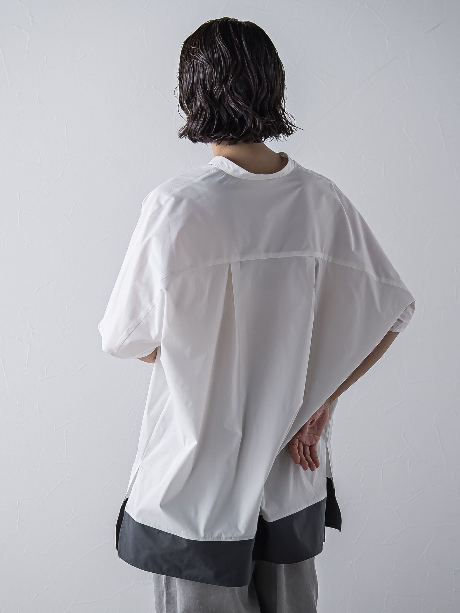 裾配色スキッパーシャツ≪洗濯機で洗える≫