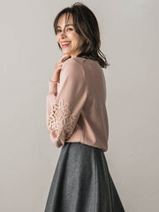 洗えるwool袖レースニット≪手洗い可能≫