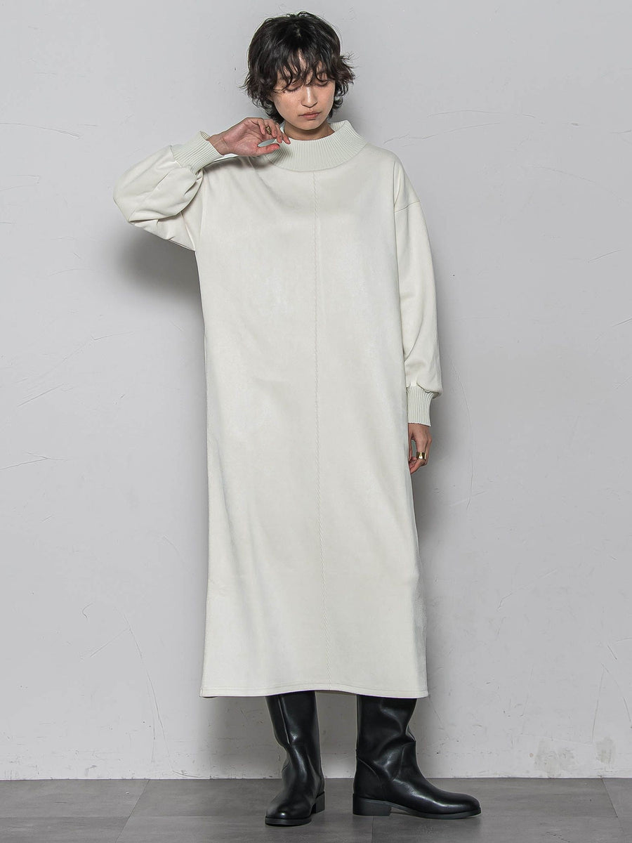WEB限定】スウェード×リブモックネックワンピース≪手洗い可能
