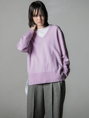 【大きいサイズ/手洗い可能】HIRCUSウールカシミヤVネックニット