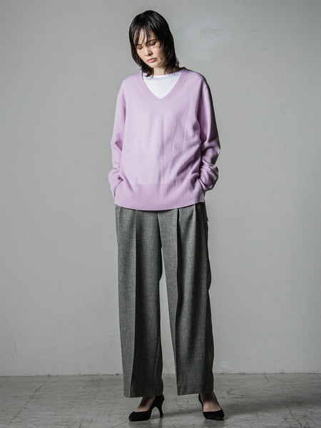 【大きいサイズ/手洗い可能】HIRCUSウールカシミヤVネックニット