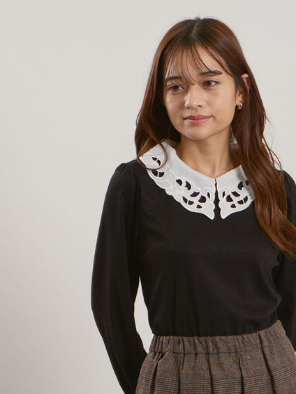 レースカラーラメMIXカットソー≪手洗い可能≫