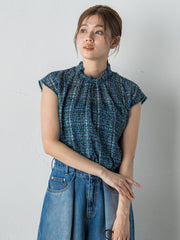 【WEB限定】カットジャガードチェックプリントブラウス
