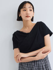 アシンメトリードレープカットソー≪手洗い可能≫