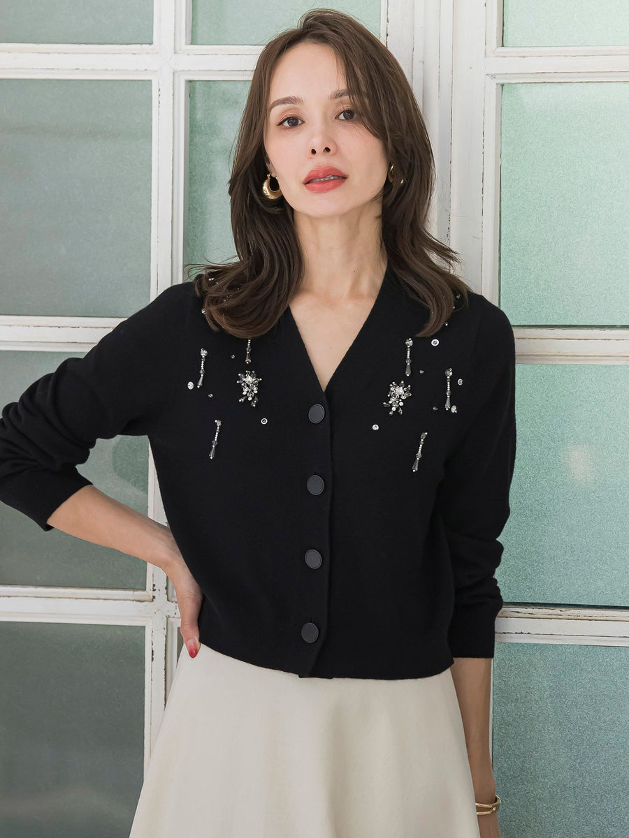 Vネックビジューカーディガン≪手洗い可能≫ | Viaggio Blu