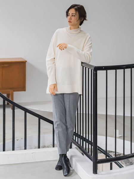 【洗えるニット】ウールカシミヤVネックニットプルオーバー