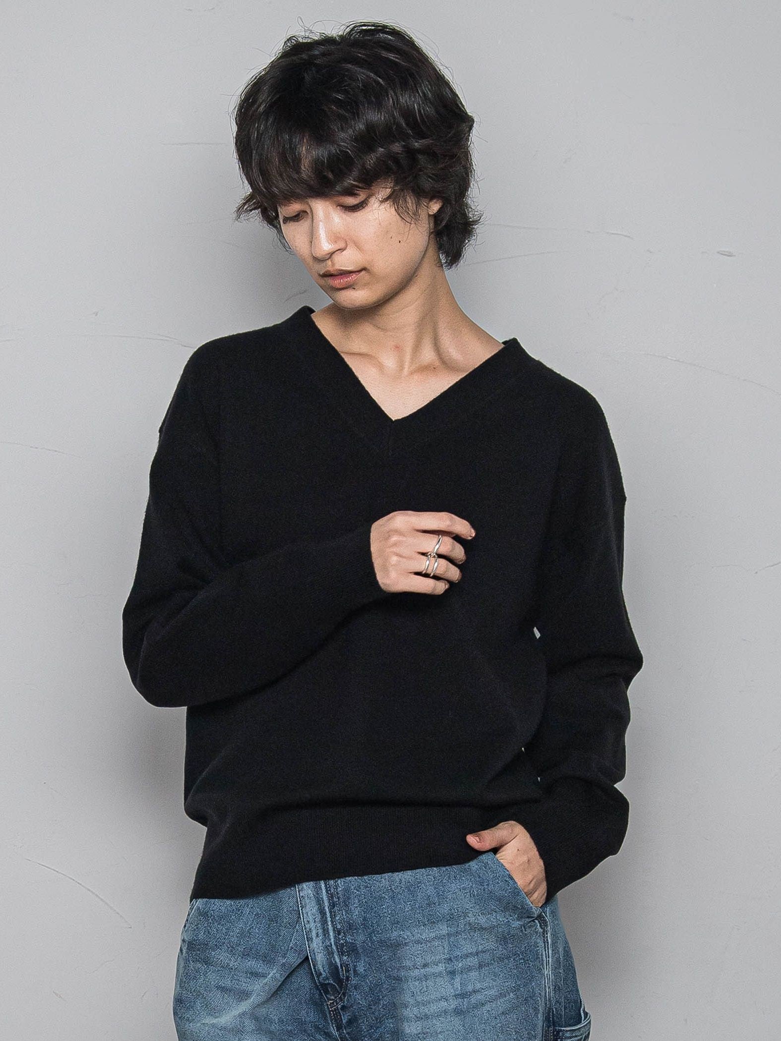 【ふわもち】Vネックニット≪洗濯機で洗える≫