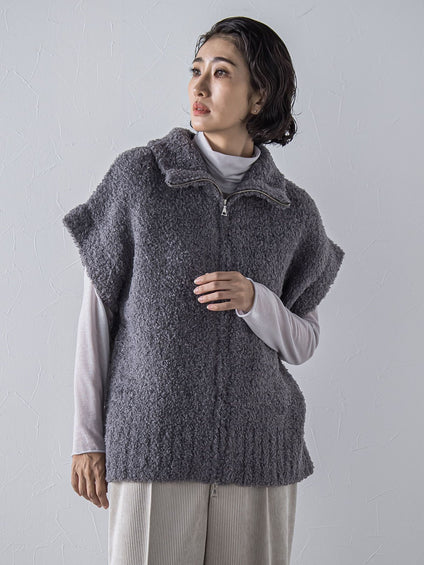 【大きいサイズ】カーリングヤーンジップジレ≪手洗い可能≫