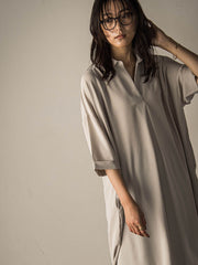 【WEB限定】スキッパーチュニックワンピース≪洗濯機で洗える≫