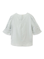 【WEB限定】ラメストライプ袖タックブラウス ≪手洗い可能≫