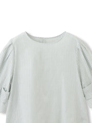 【WEB限定】ラメストライプ袖タックブラウス ≪手洗い可能≫