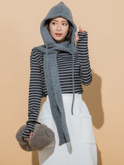 【KOREAN ITEM】マフラー付フードニット帽