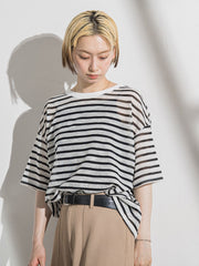 【WEB限定】シアーボーダーニットプルオーバー≪手洗い可能≫