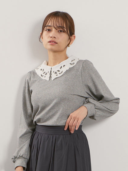 レースカラーラメMIXカットソー≪手洗い可能≫