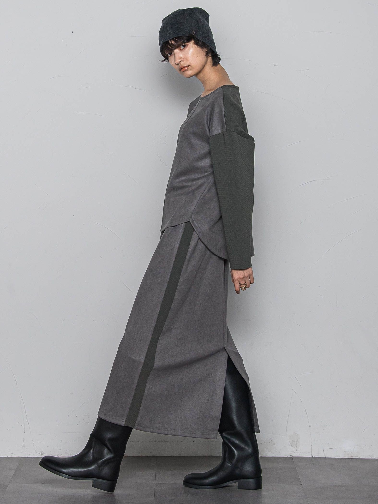 【新色追加】スウェード調×ニットスカートセットアップ≪手洗い可能≫