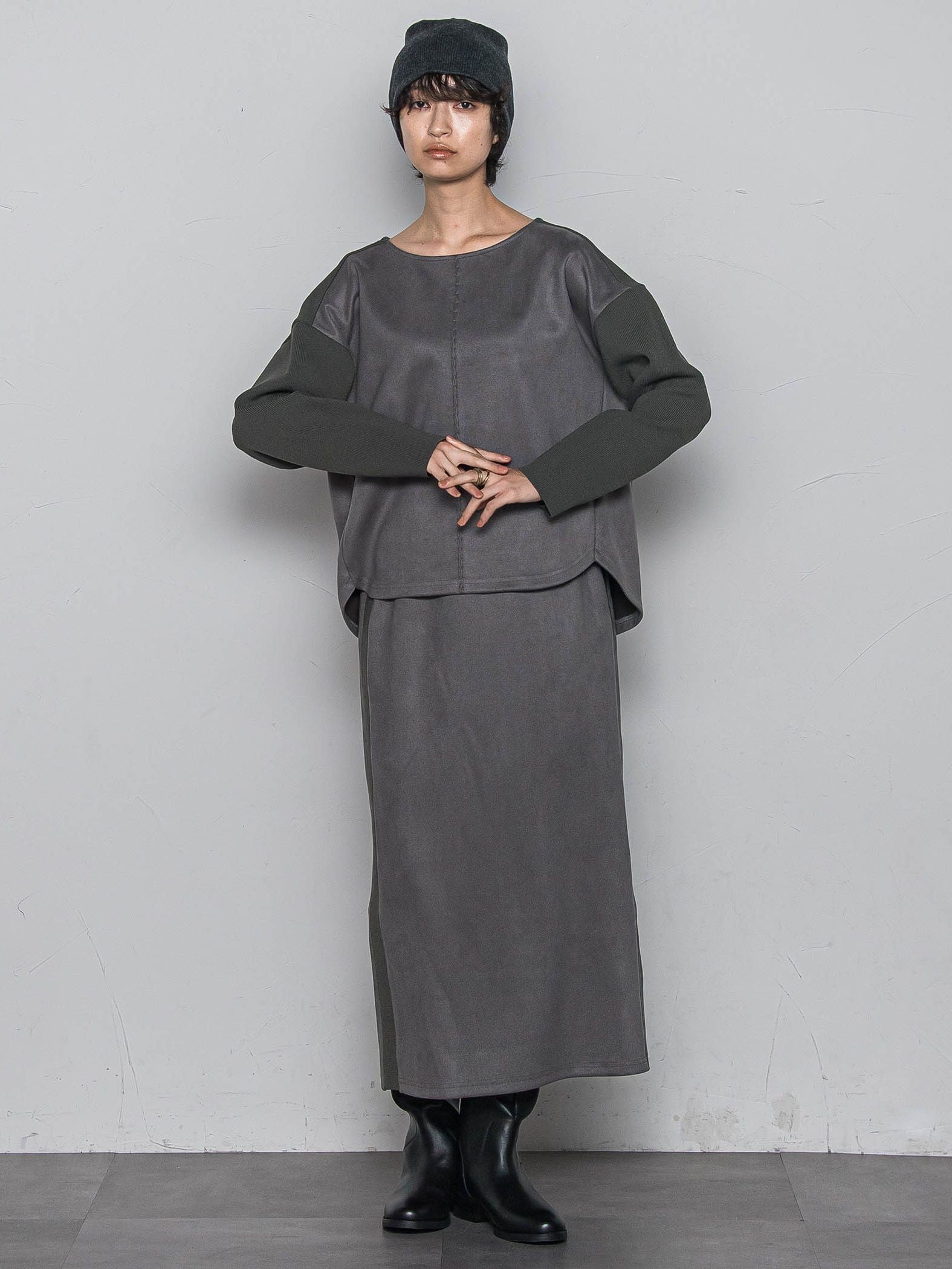 【新色追加】スウェード調×ニットスカートセットアップ≪手洗い可能≫