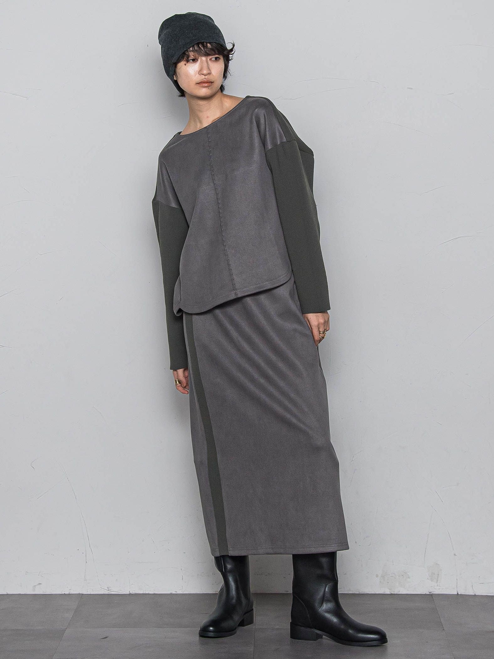 【新色追加】スウェード調×ニットスカートセットアップ≪手洗い可能≫