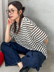 【WEB限定】シアーボーダーニットプルオーバー≪手洗い可能≫