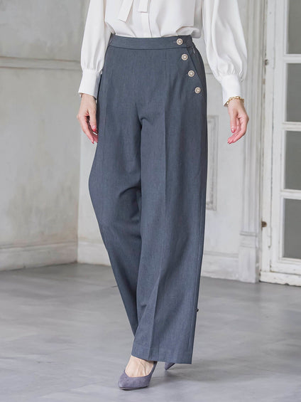 キラキラボタンワイドパンツ≪手洗い可能≫