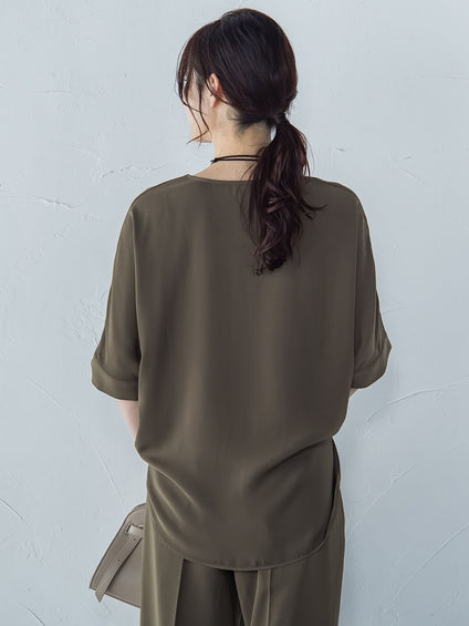 【WEB限定】ひんやりきれいキーネックブラウス≪セットアップ対応/洗濯機で洗える≫