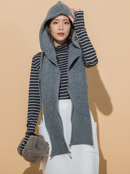 【KOREAN ITEM】マフラー付フードニット帽