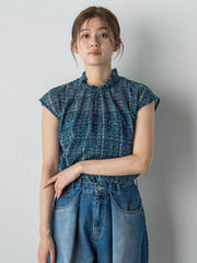 【WEB限定】カットジャガードチェックプリントブラウス