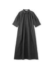 【WEB限定】5分袖ギャザーシャツワンピース≪洗濯機で洗える≫