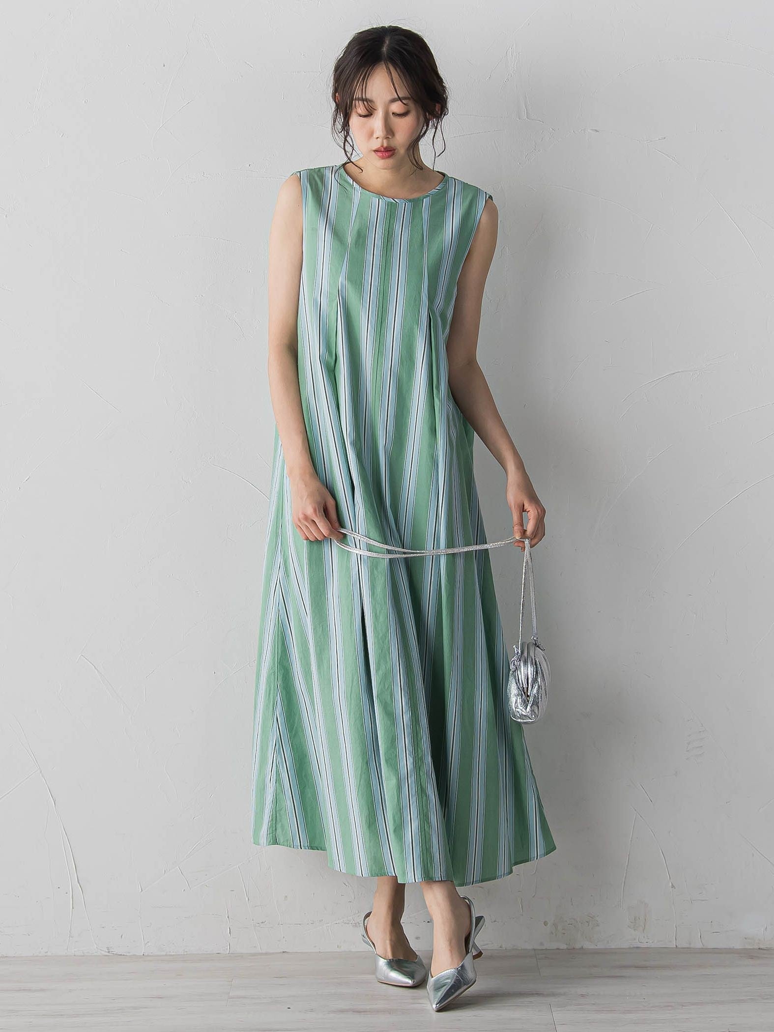 MULTI COTTONストライプワンピース