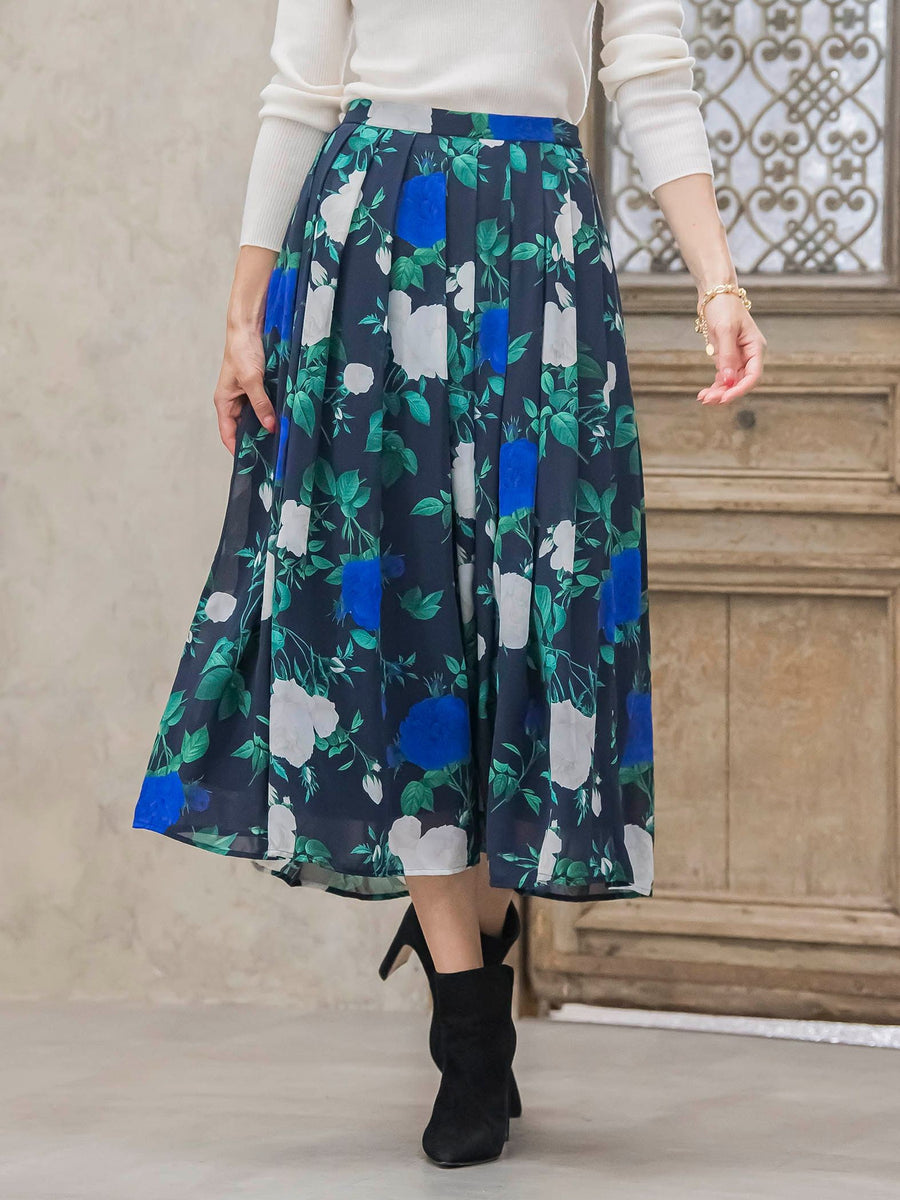 ブルーローズプリントスカート≪洗濯機で洗える≫ | Viaggio Blu