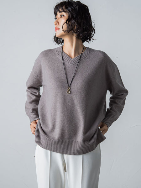 【洗えるニット】ウールカシミヤVネックニットプルオーバー